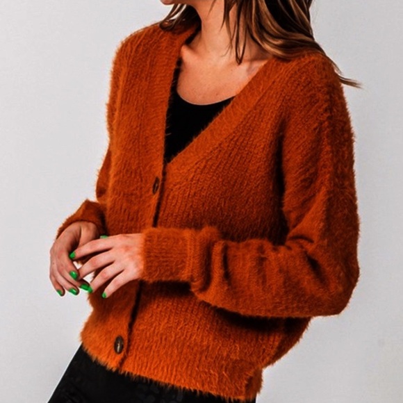 if it wear me Sweaters - NWT Fuzzy Oversized Button Front V- Neck Cardigan